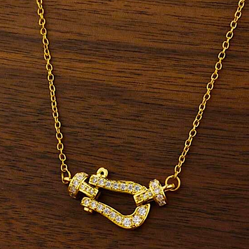 Gold Horseshoe Zircon Necklace Minimalist Sterling Silver Gold Plated